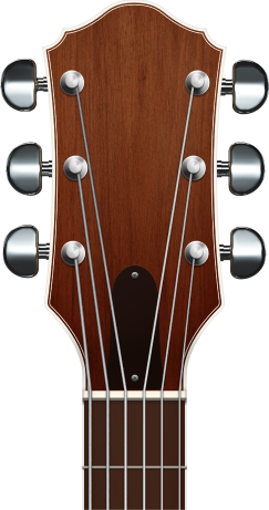 An acoustic guitar head with tuning pegs