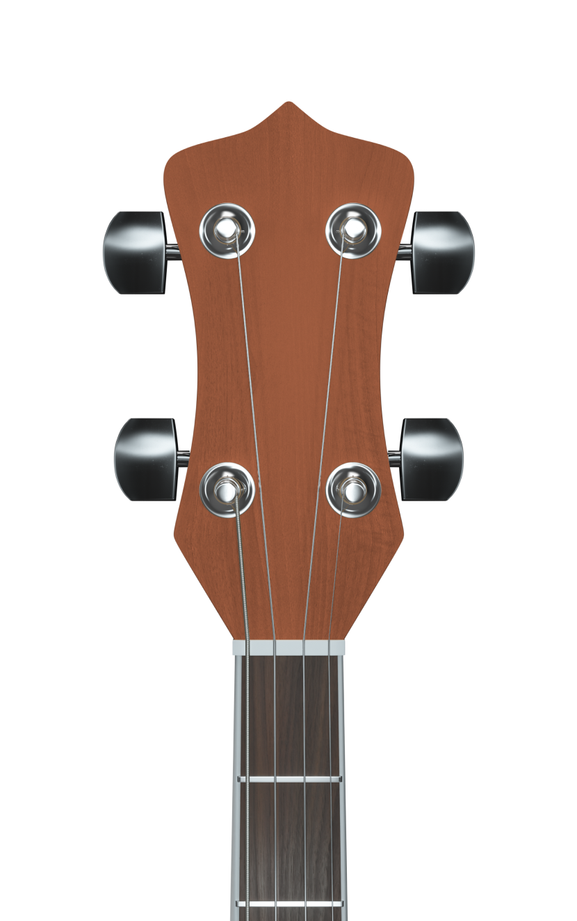 An acoustic guitar head with tuning pegs