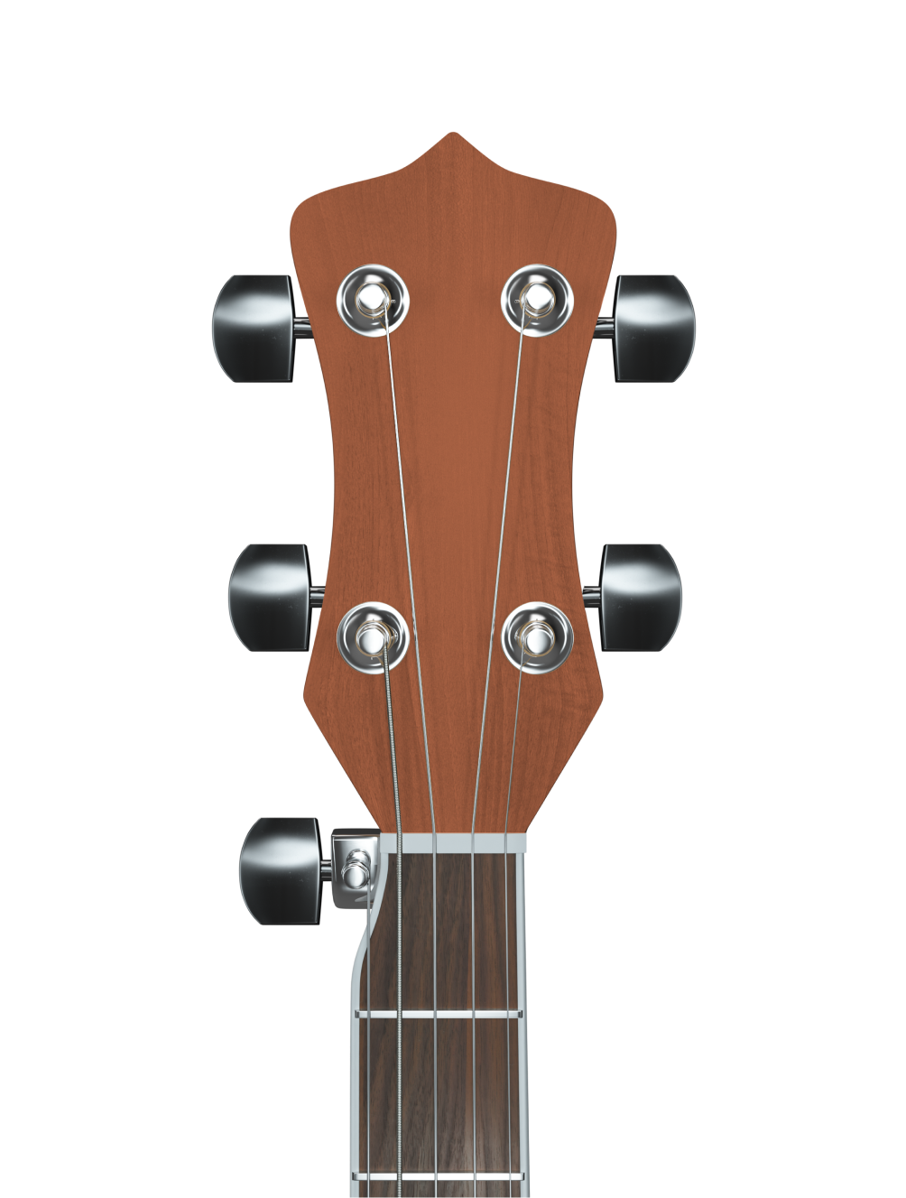 An acoustic guitar head with tuning pegs