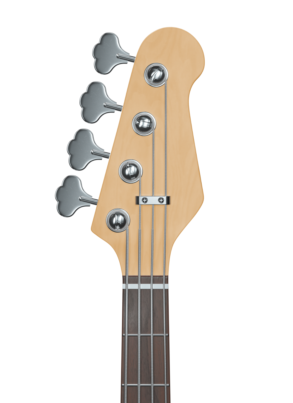 An acoustic guitar head with tuning pegs