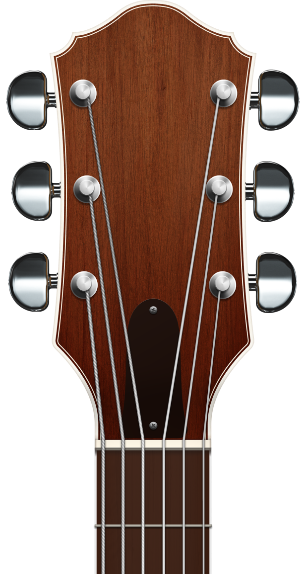 An acoustic guitar head with tuning pegs