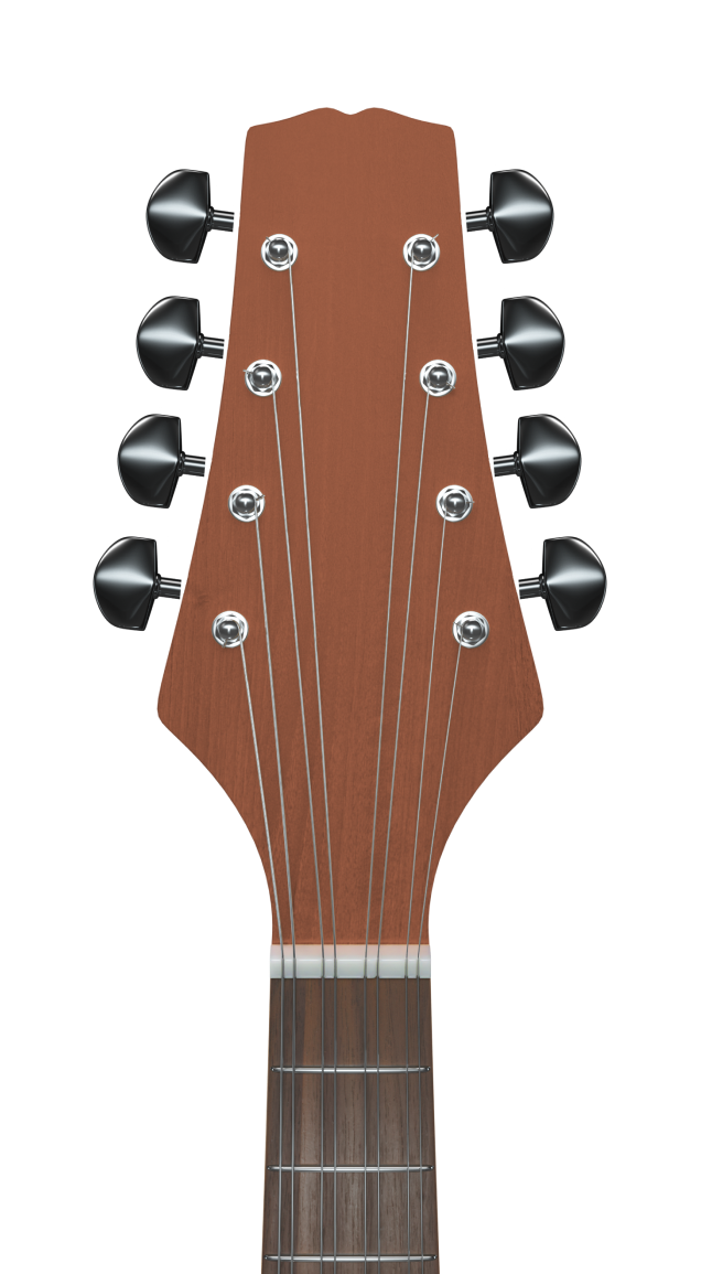 An acoustic guitar head with tuning pegs
